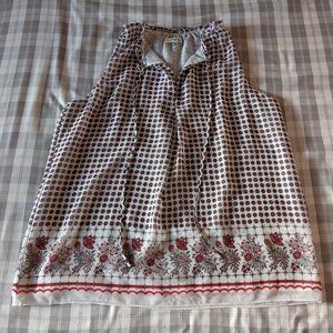 Max Studio Tie Front Sleeveless Printed Blouse (White and Red Size Medium)